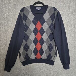 Brooks Brothers‎ Mens Sweater Extra Fine Italian Merino Argyle Pattern Blue L